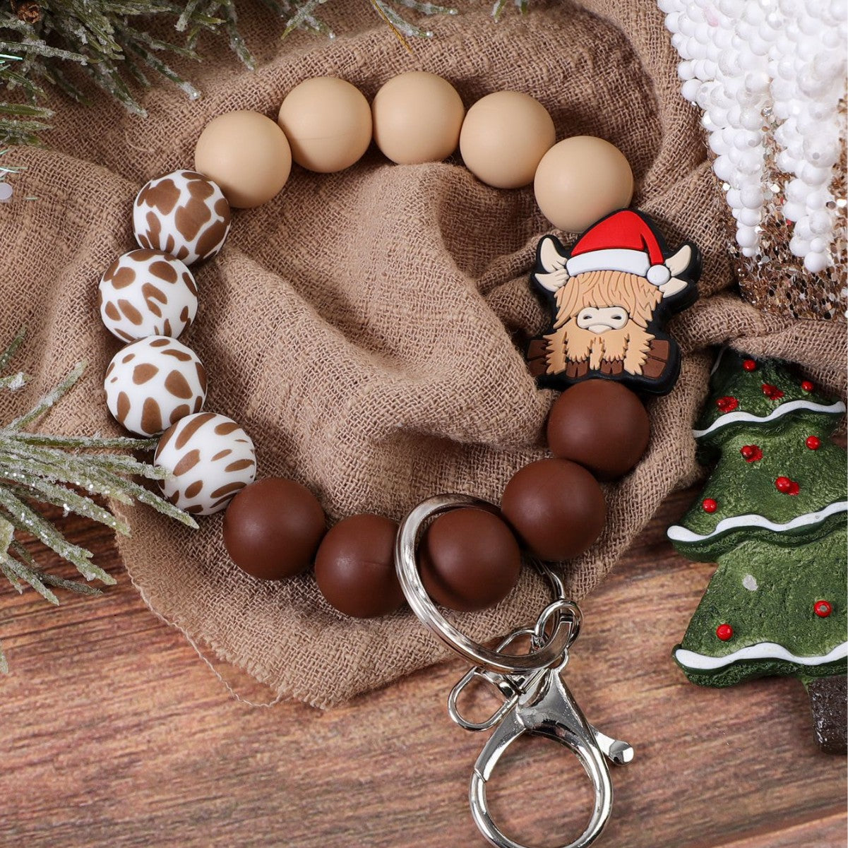 Wholesale Christmas Cute Silicone Beaded Keychain Bag Pendant Accessories Christmas Gift